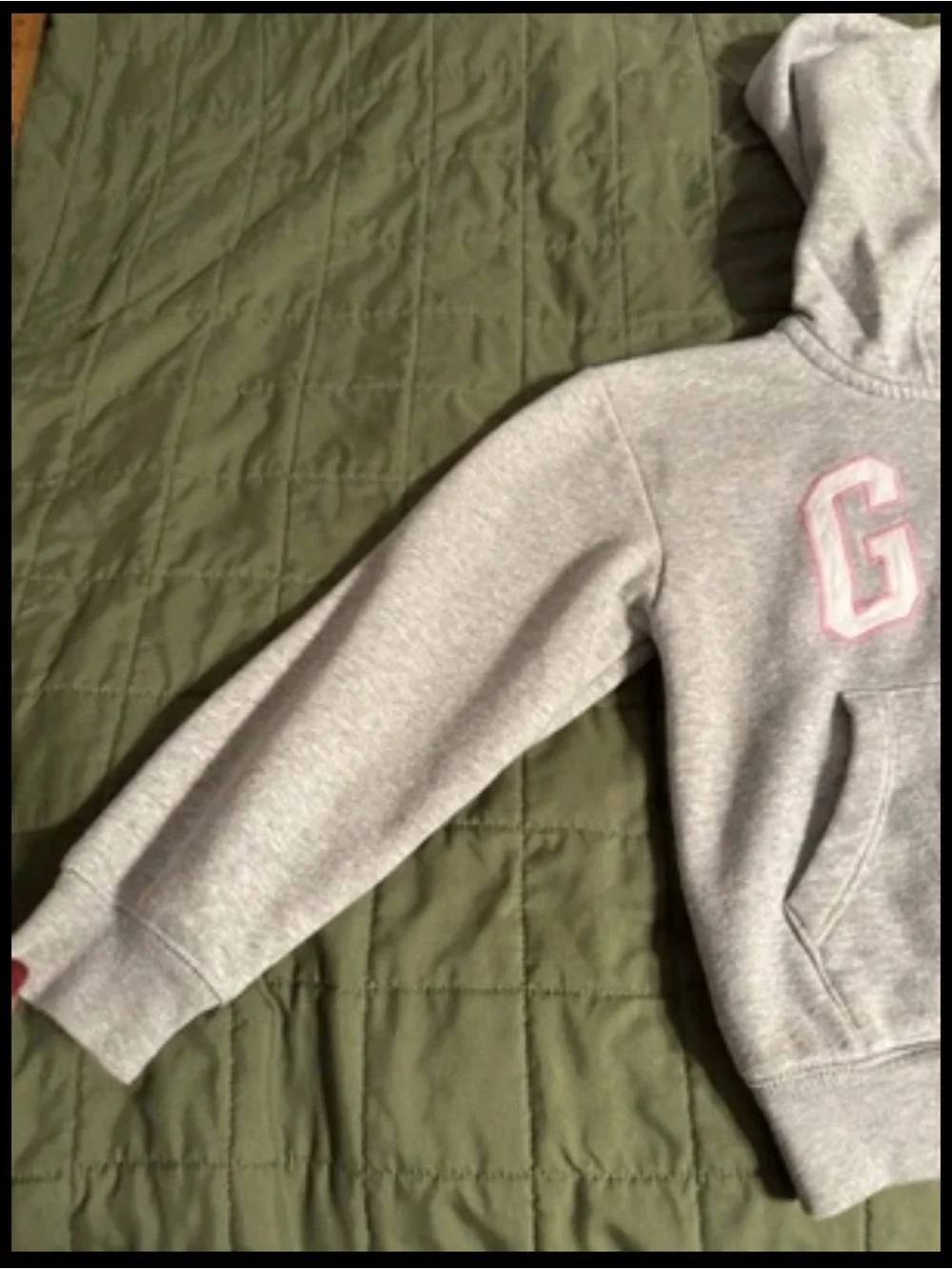 Gap Kids Full Zip Hoodie Light Grey With Pink And White Logo Size Medium (8)